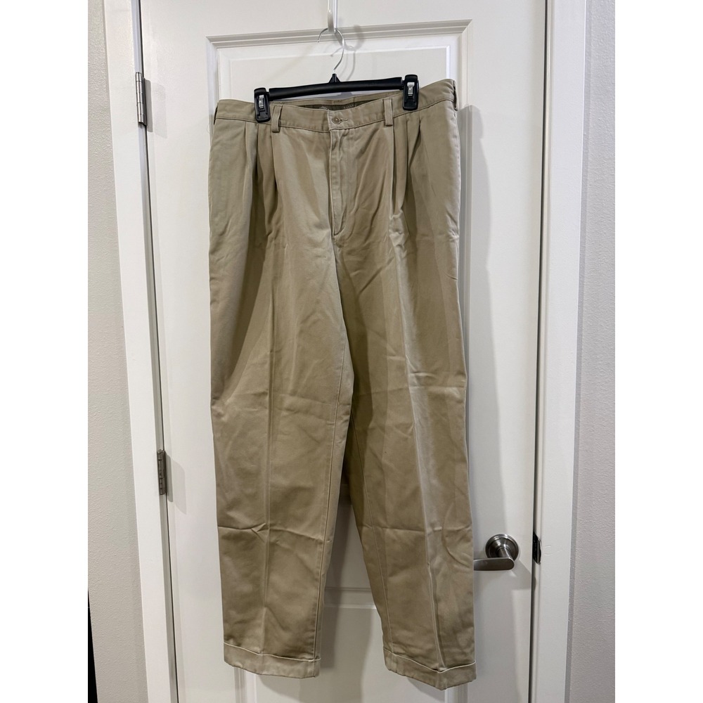 Savane Mens‎ Khaki Pleated Chino Pants Cuffed Tan Dress Slacks 36x32 44693949